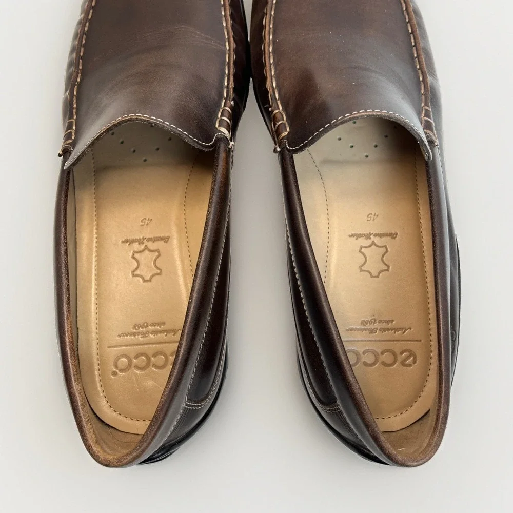 ECCO Classic Moc 2.0 Driving Loafer Mens 45/11 Brown Leather Boat Shoe